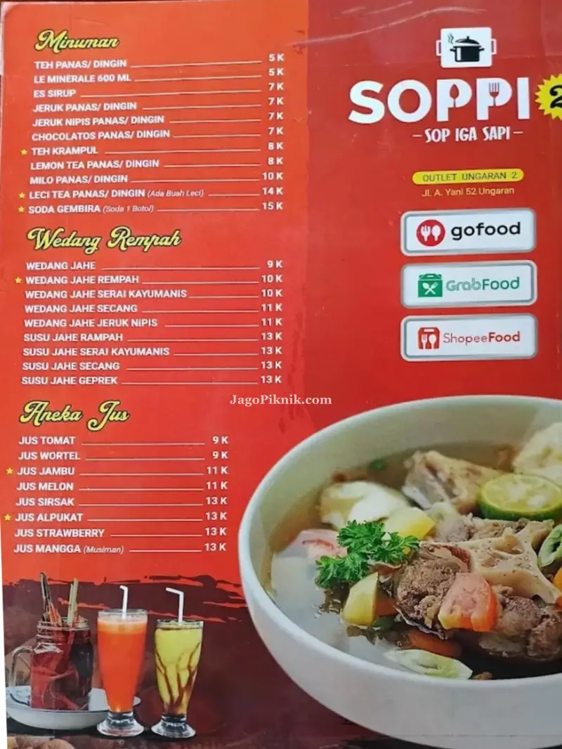 Daftar Menu dan Harga Soppi Ungaran 2025 daftar harga menu minuman soppi ungaran