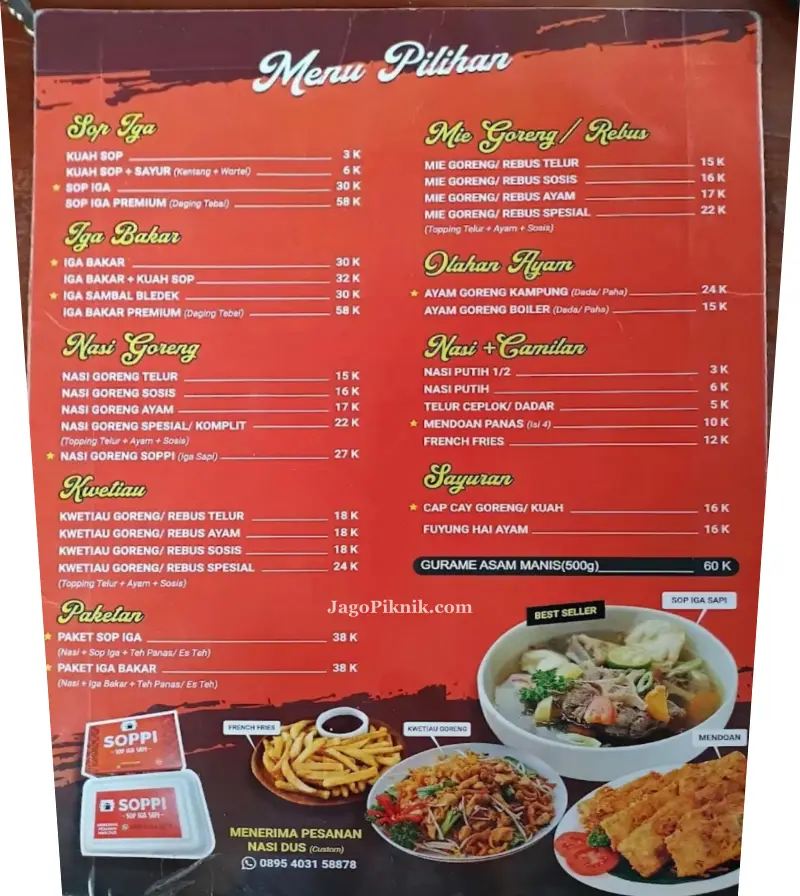 Daftar Menu dan Harga Soppi Ungaran 2025 daftar harga menu soppi ungaran